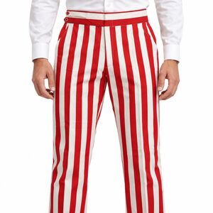 Mens 32 Gurkha Pants Red White Striped Cotton High Waist Straight Fit Trousers